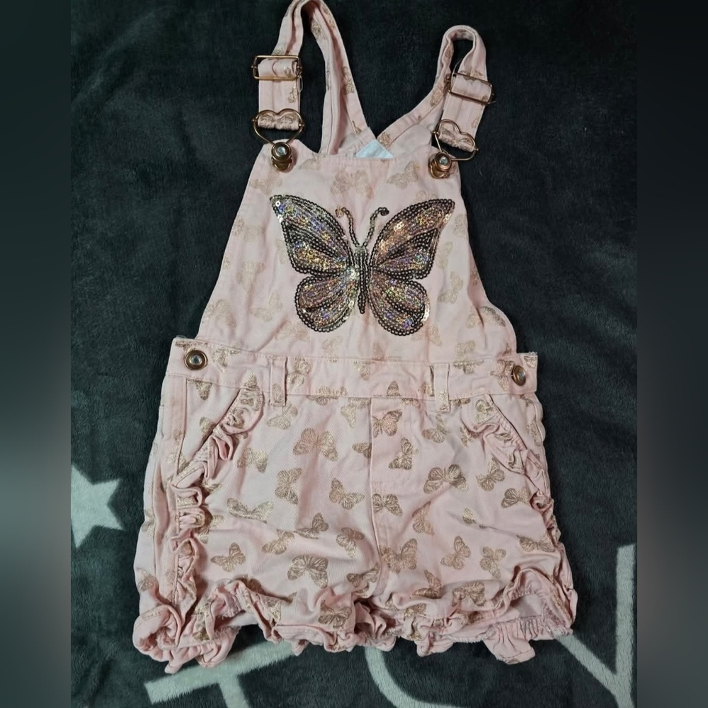Girls Butterfly Denim Bib Shortall